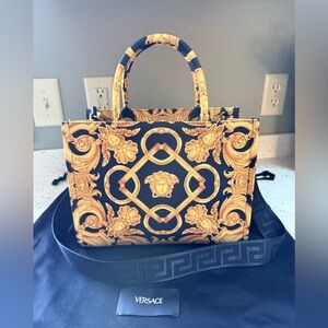 Versace Black and Gold Women's Small Tote Bag Like New with COA